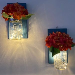 Two glass frame with flowers and light inside